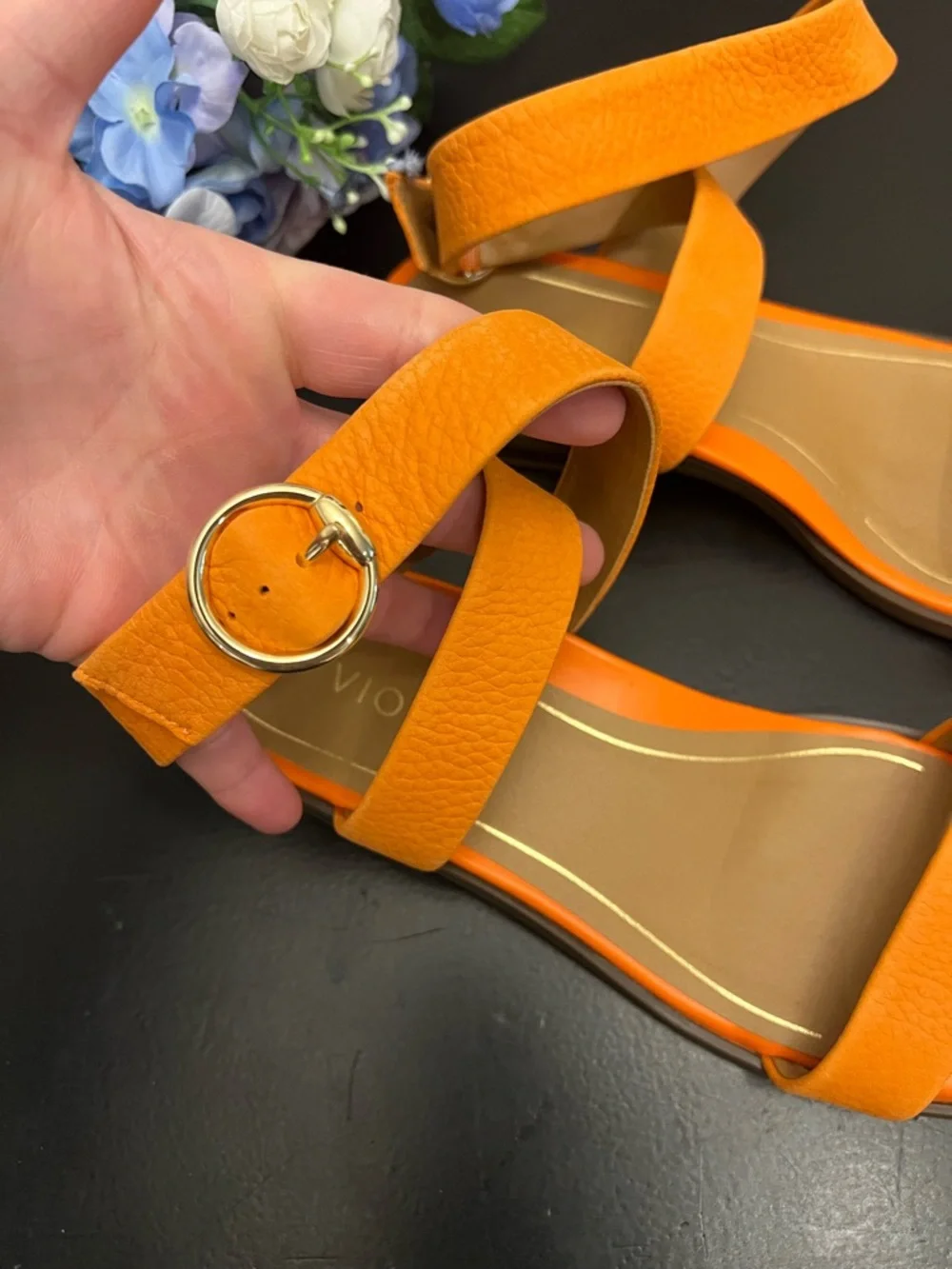 Vionic NWOB Anaya Strappy Ankle Leather Sandals Orange Marmalade Sz 7.5 Summer - Picture 4 of 13